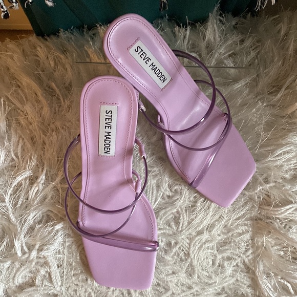 Steve Madden Women’s Clear Transparent Wedge Slide On Sandals in Purple Lilac - Picture 7 of 7